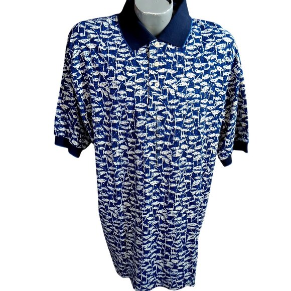 NEW Men's Polo Shirt Large Golf Steve Stricker Fairway Sport Blue White Print - Picture 2 of 5